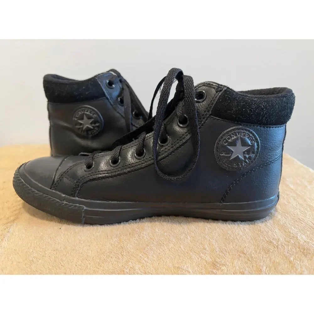 Converse All Star Size 6 Junior Black Leather High Top Shoes